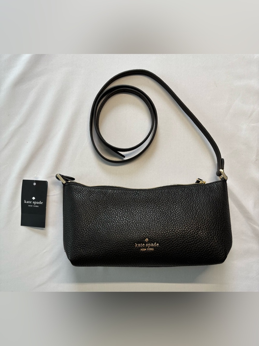 Kate Spade Zip Top Lenox Mini Crossbody Bag Pebbled Leather Black NWT $279 K0557